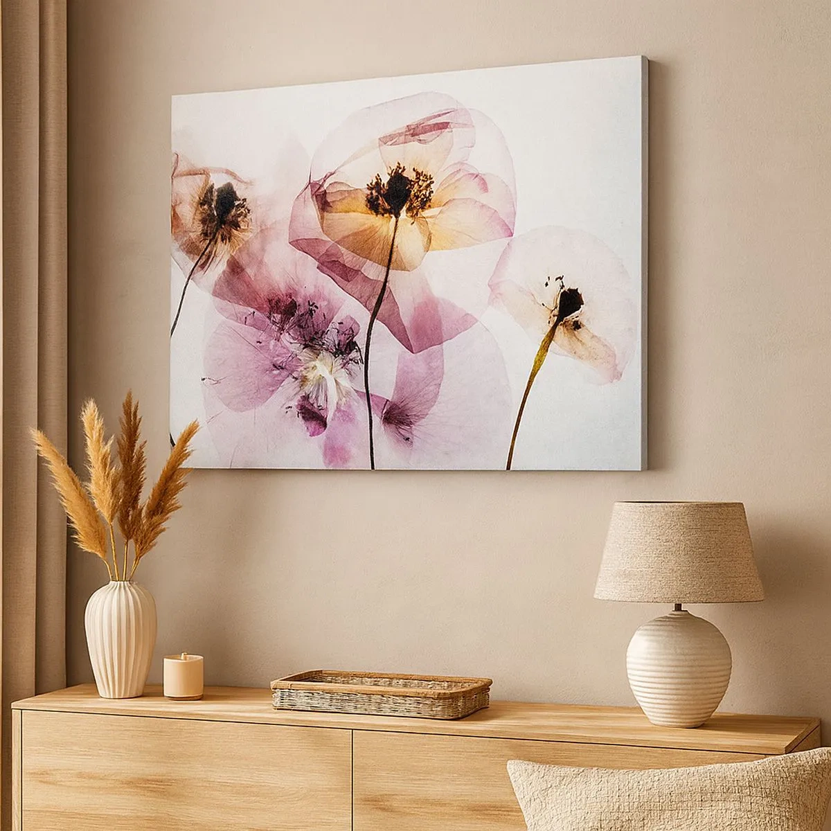 Canvas picture - Delicate transparent flowers in pastel shades - 70x50cm - Flower Body Slide - Modern wall decoration for the living room and bedroom ARTTOR