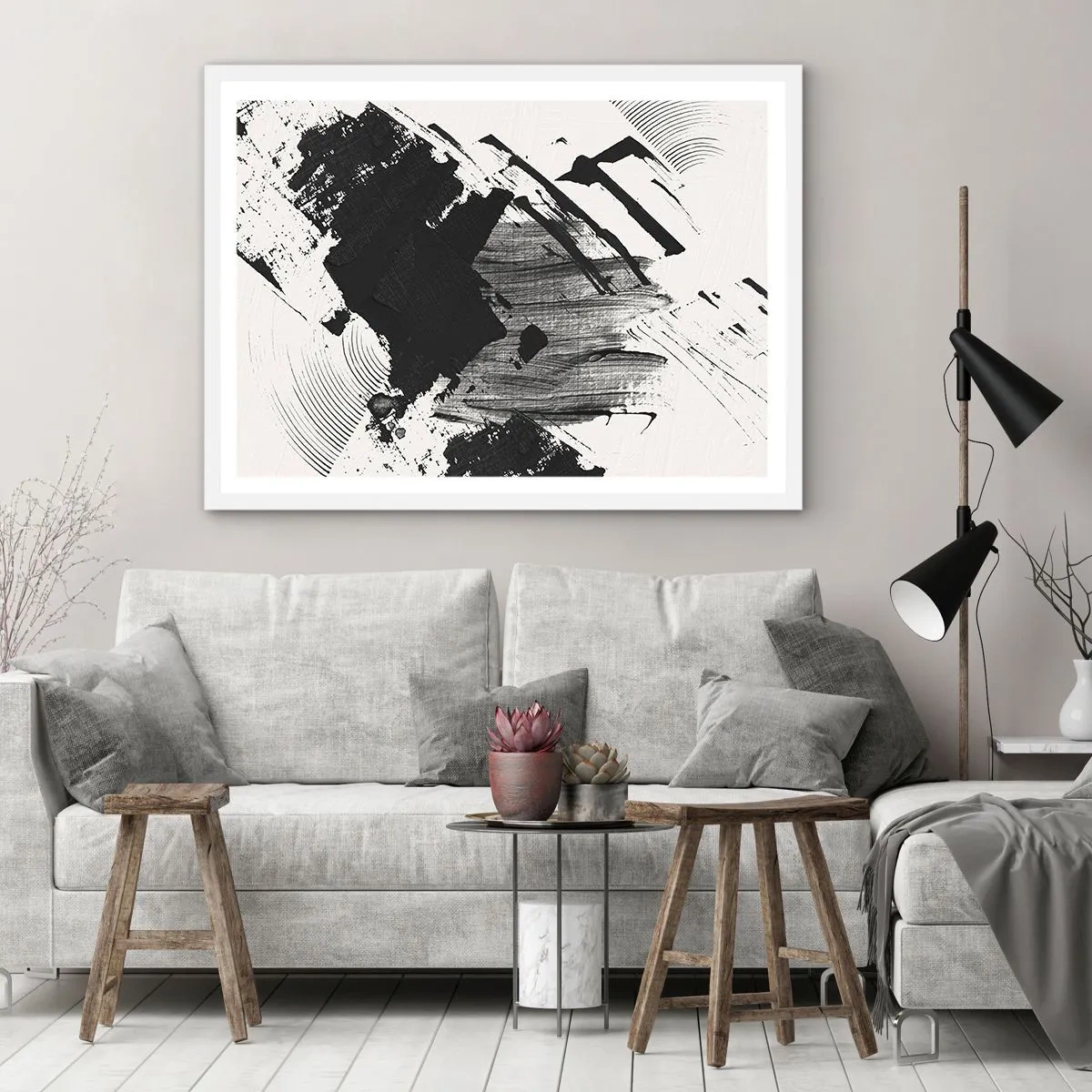 Poster in white frmae - Abstract - Expression of Black - 91x61 cm