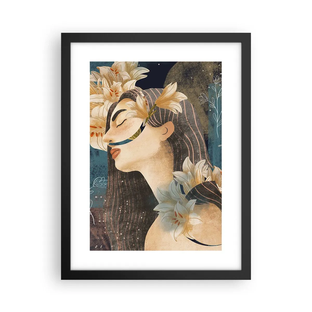 Poster in black frame - Tale of a Queen with Lillies - 30x40 cm