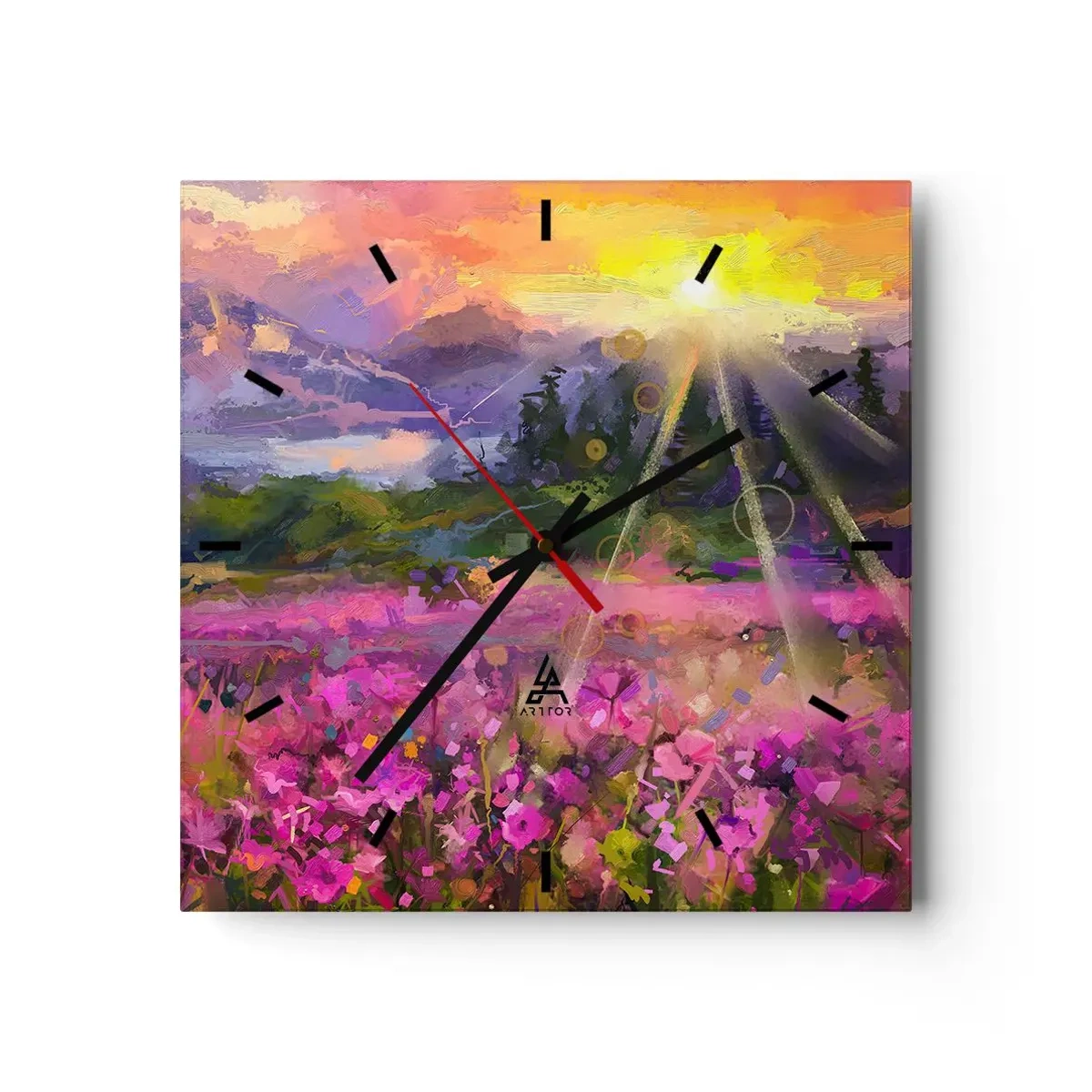 Wall clock - Clock on glass - In a Valley, Looked after by the Sun - 40x40 cm