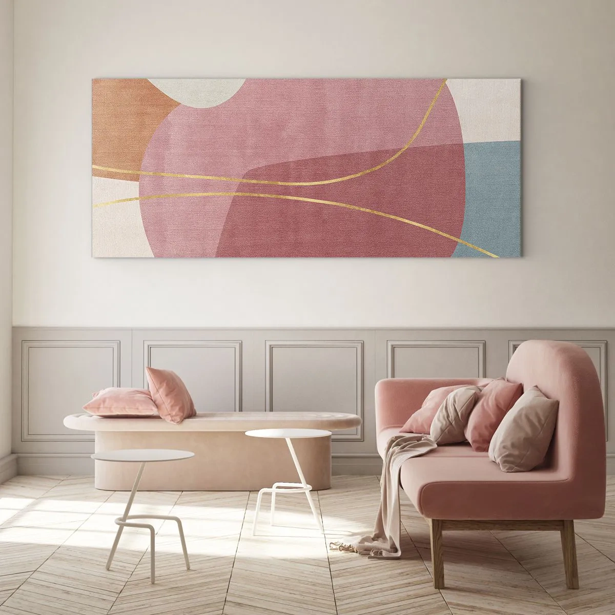 Glass picture - Pastel Composition with a Golden Note - 160x50 cm