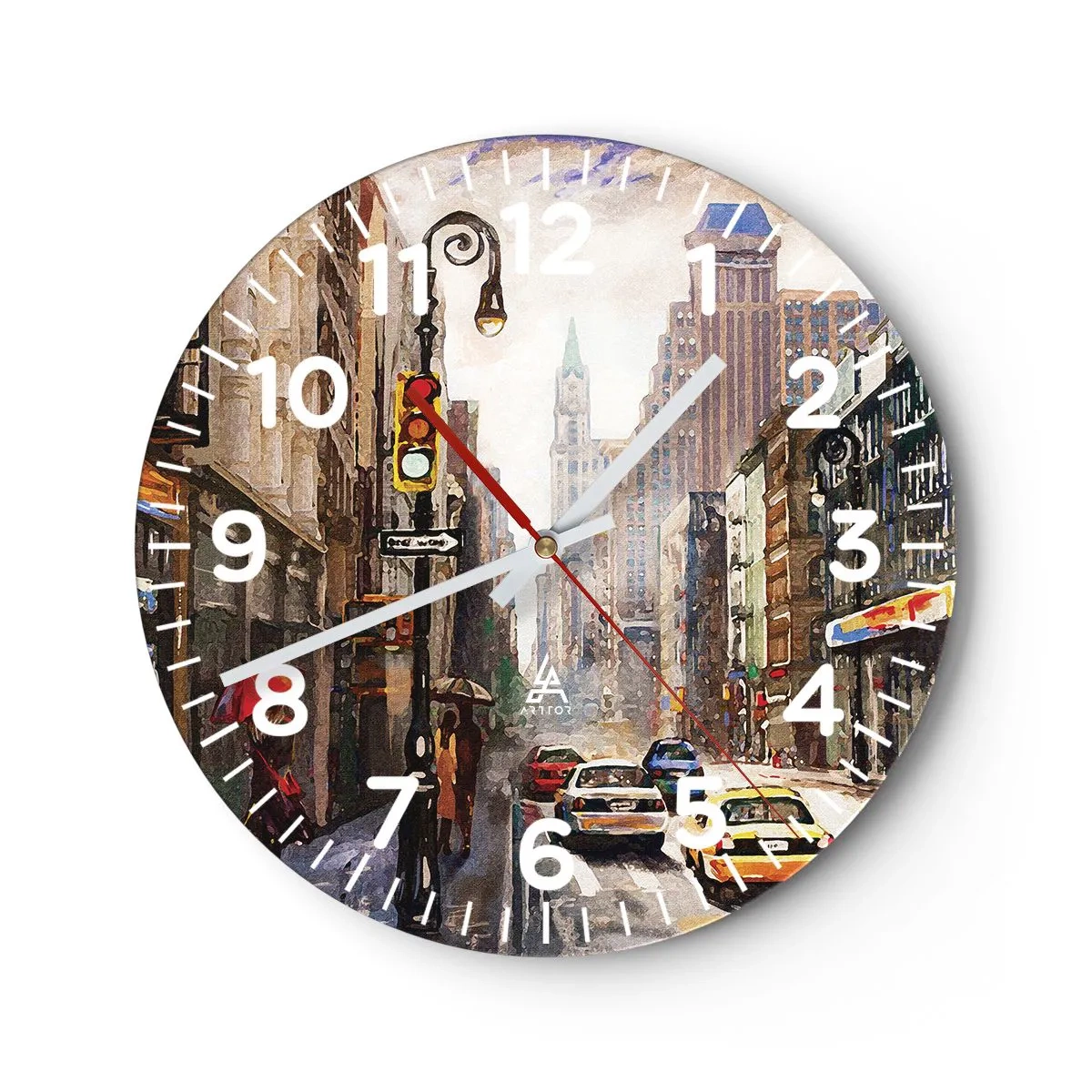 Wall clock - Clock on glass - New York - Colourful in Rain - 30x30 cm