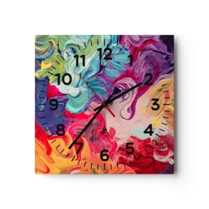 Wall clock - Clock on glass - Birth of Colours - 40x40 cm