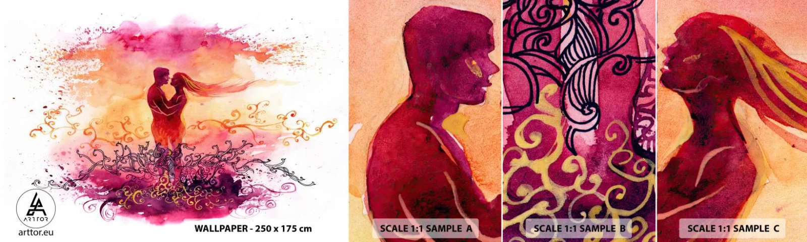 Photo Wallpaper Sample Self-Adhesive Deluxe Sticker - One Heart! It Is All I Need… - Abstraction, Couple of lovers, Kiss - 100x30 cm