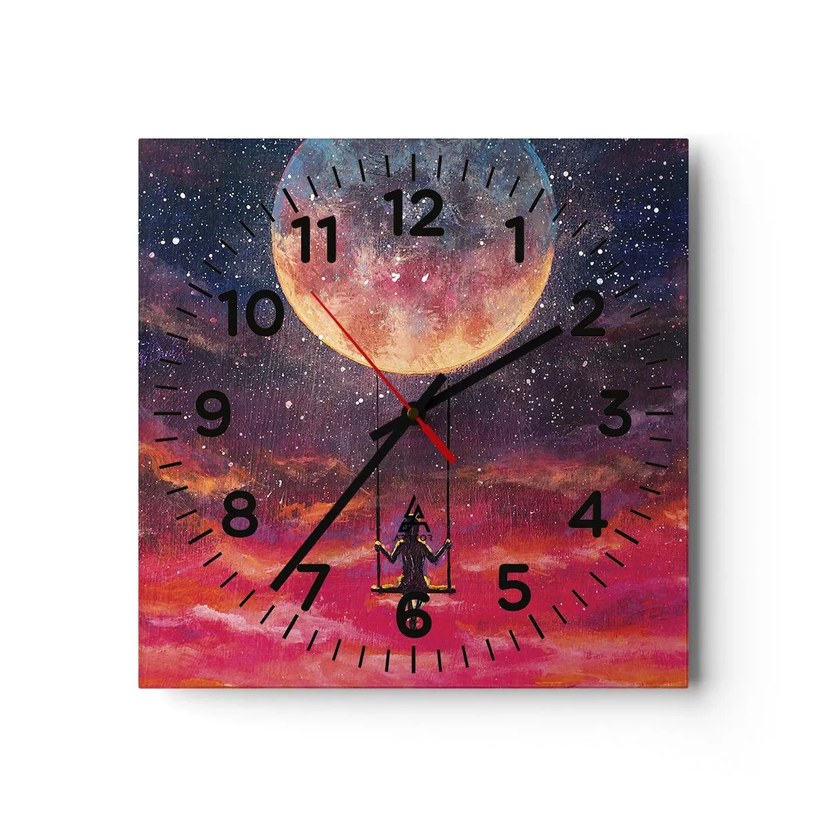 Wall clock - Clock on glass - Swinging in the Clouds - 40x40 cm