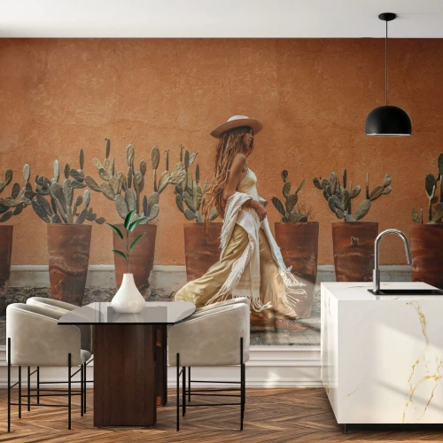 Self-Adhesive Photo Wallpaper Deluxe Sticker - Hippie Style - Boho, Woman, Cacti - 350x256 cm