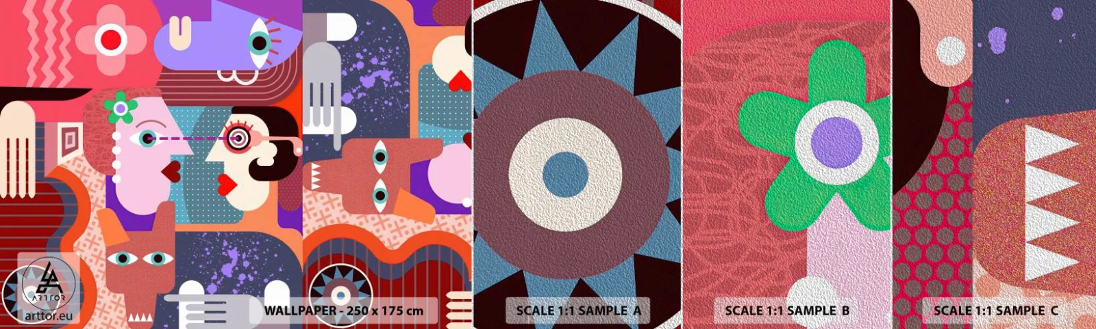 Photo Wallpaper Sample Premium Sand - Eye to Eye - Abstraction, Piece, Faces - 100x30 cm