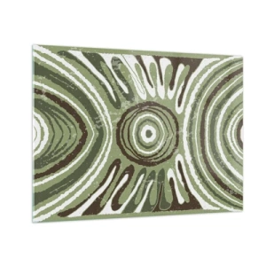 Glass picture - Green concentric circles and abstract lines - 70x50cm - Explosion of Emotions - Modern wall decoration for the living room and bedroom ARTTOR