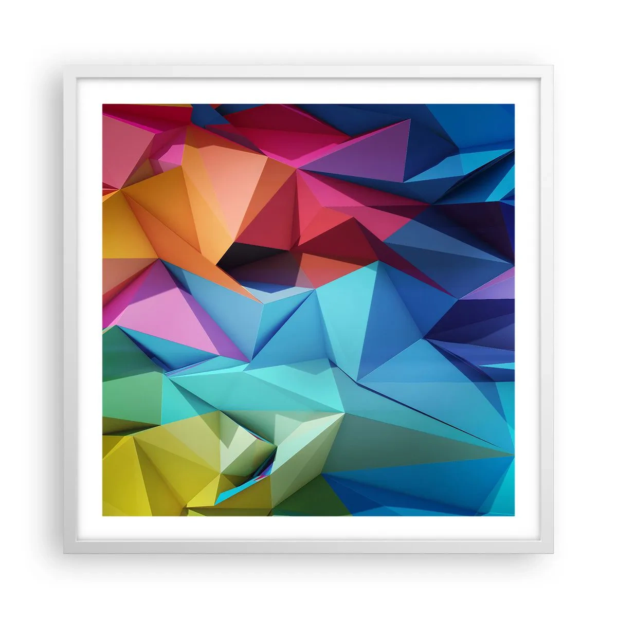 Poster in white frmae - Rainbow Origami - 60x60 cm