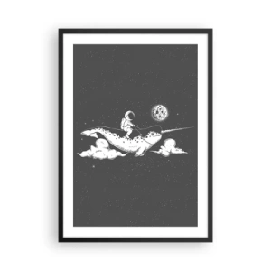 Poster in black frame - Astronaut on the back of a narwhal in space - 50x70cm - Space Rider - Modern wall decoration for the living room and bedroom ARTTOR