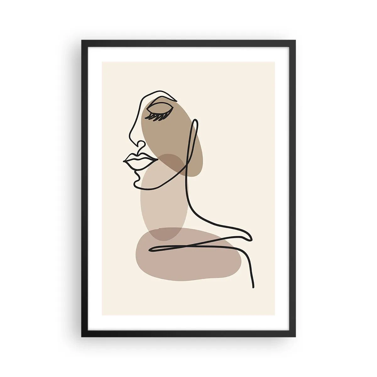 Poster in black frame - A minimalist portrait of a woman in abstract brown tones - 50x70cm - Certain Line of Beauty - Modern wall decoration for the living room and bedroom ARTTOR