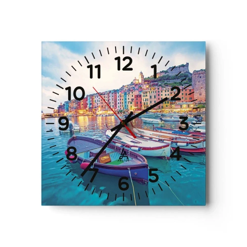 Wall clock - Clock on glass - Colourful Evening in a Port - 40x40 cm