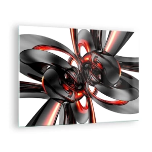Glass picture - Modern abstraction in black and red - 70x50cm - Movement in Graphite and Red - Modern wall decoration for the living room and bedroom ARTTOR