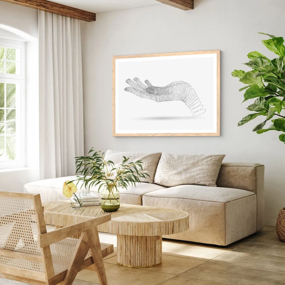 Poster in light oak frame - Springy Palm - 100x70 cm