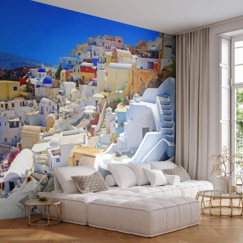 Photo Wallpaper Standard Eco - Draming of a Greek Summer - Architecture, Landscape, Santorini - 350x256 cm