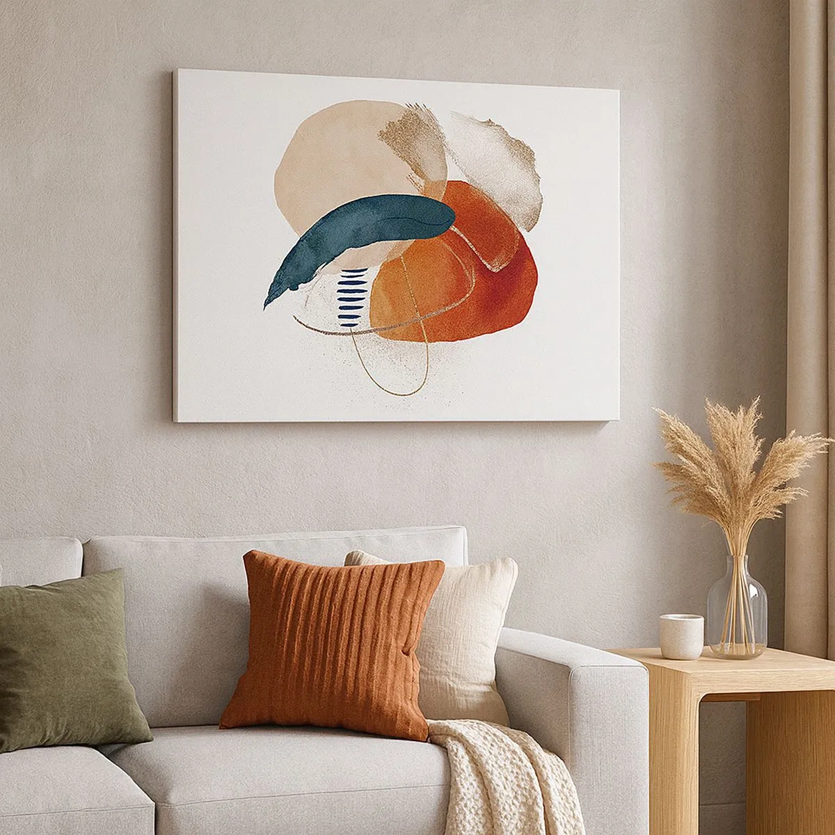 Canvas picture - An abstract composition with spots in earthy and navy blue shades. - 70x50cm - Oval Composition - Modern wall decoration for the living room and bedroom ARTTOR
