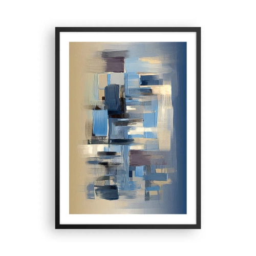 Poster in black frame - Abstract geometric composition in shades of blue - 50x70cm - Blue Construction - Modern wall decoration for the living room and bedroom ARTTOR
