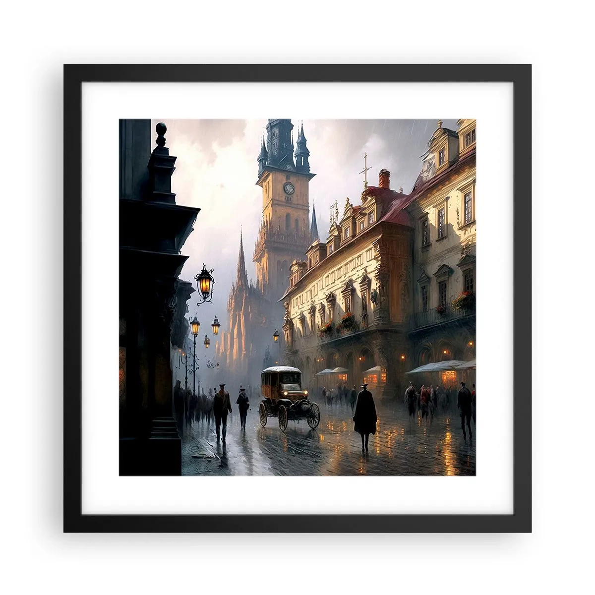 Poster in black frame - Charm of Evening in Prague - 40x40 cm