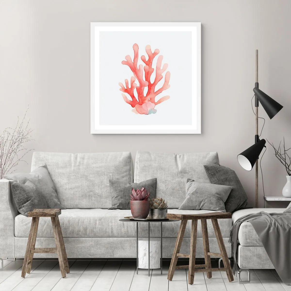 Poster in white frmae - Coral Colour Colars - 40x40 cm