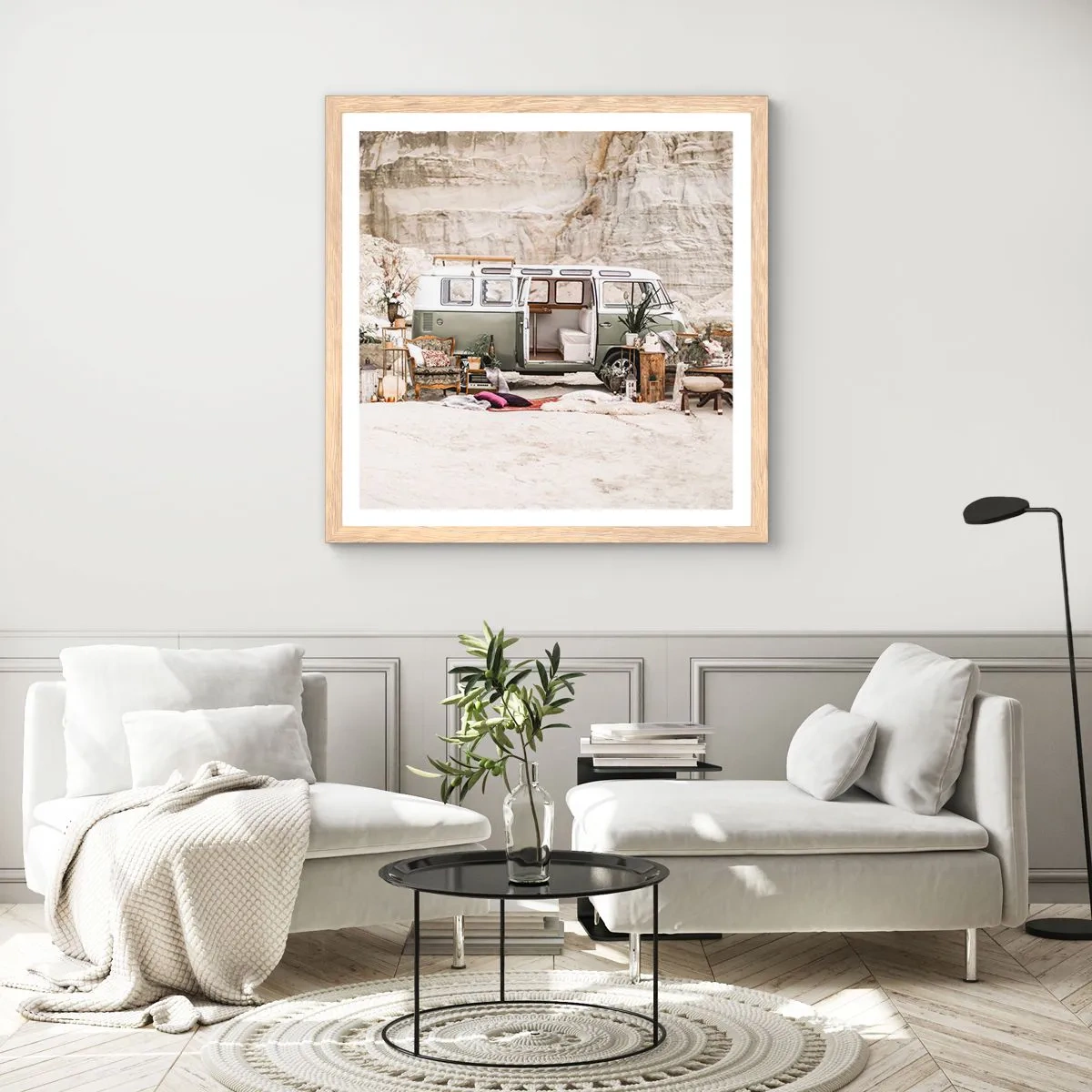 Poster in light oak frame - Time to Start the Trip - 50x50 cm