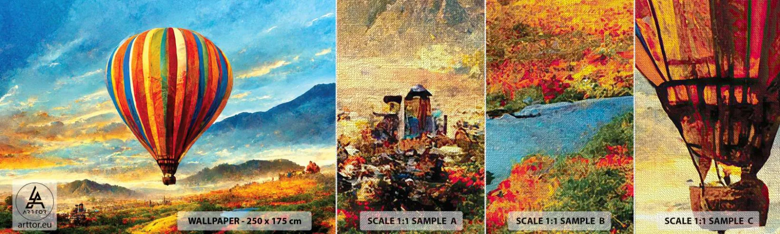 Photo Wallpaper Sample Premium Canvas - More Can Be Seen in Silence - Balloon, Landscape, Nature - 100x30 cm