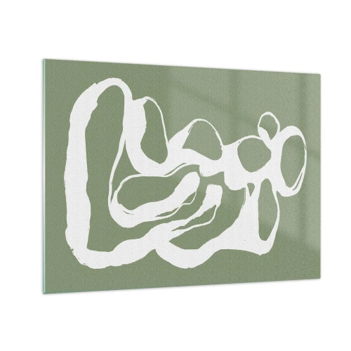 Glass picture - Abstract white organic form on an olive background - 70x50cm - The Call of Space - Modern wall decoration for the living room and bedroom ARTTOR