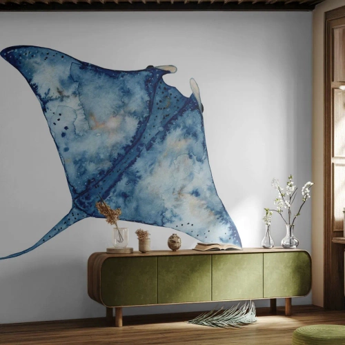 Photo Wallpaper Premium Canvas - Life In Blue - Stingray, Fish, Seaside Style - 350x256 cm