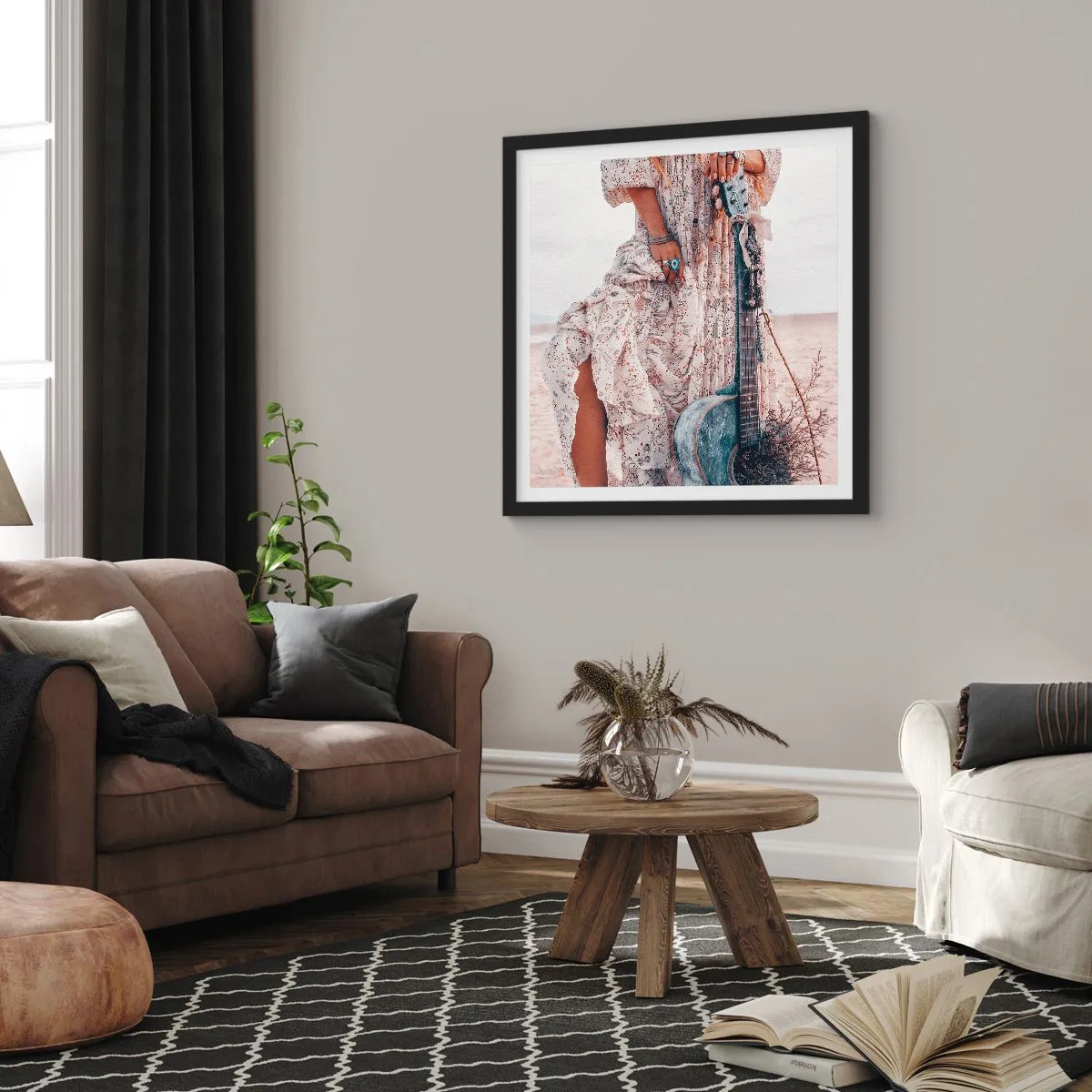 Poster in black frame - Flower Chidlren on their Way - 50x50 cm