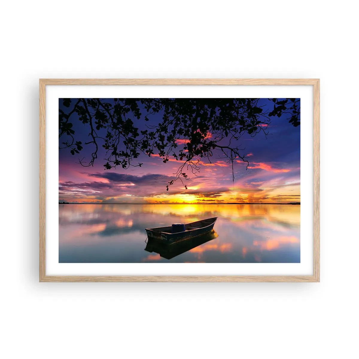 Poster in light oak frame - Serenity of the Lake - 70x50 cm