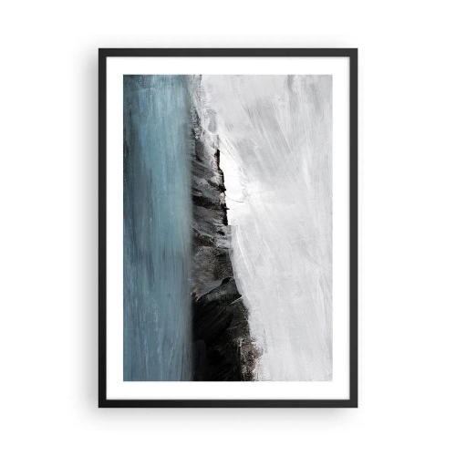 Poster in black frame - Abstract composition of a rocky coast and ocean - 50x70cm - Water-Earth: Clash of Elements - Modern wall decoration for the living room and bedroom ARTTOR