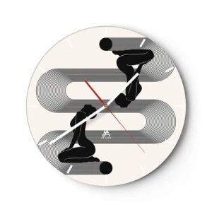 Wall clock - Clock on glass - Graphic symmetry with female silhouettes and geometric lines - 30x30cm - Sensual Symmetry - Modern wall decoration for the living room, kitchen, and bedroom ARTTOR