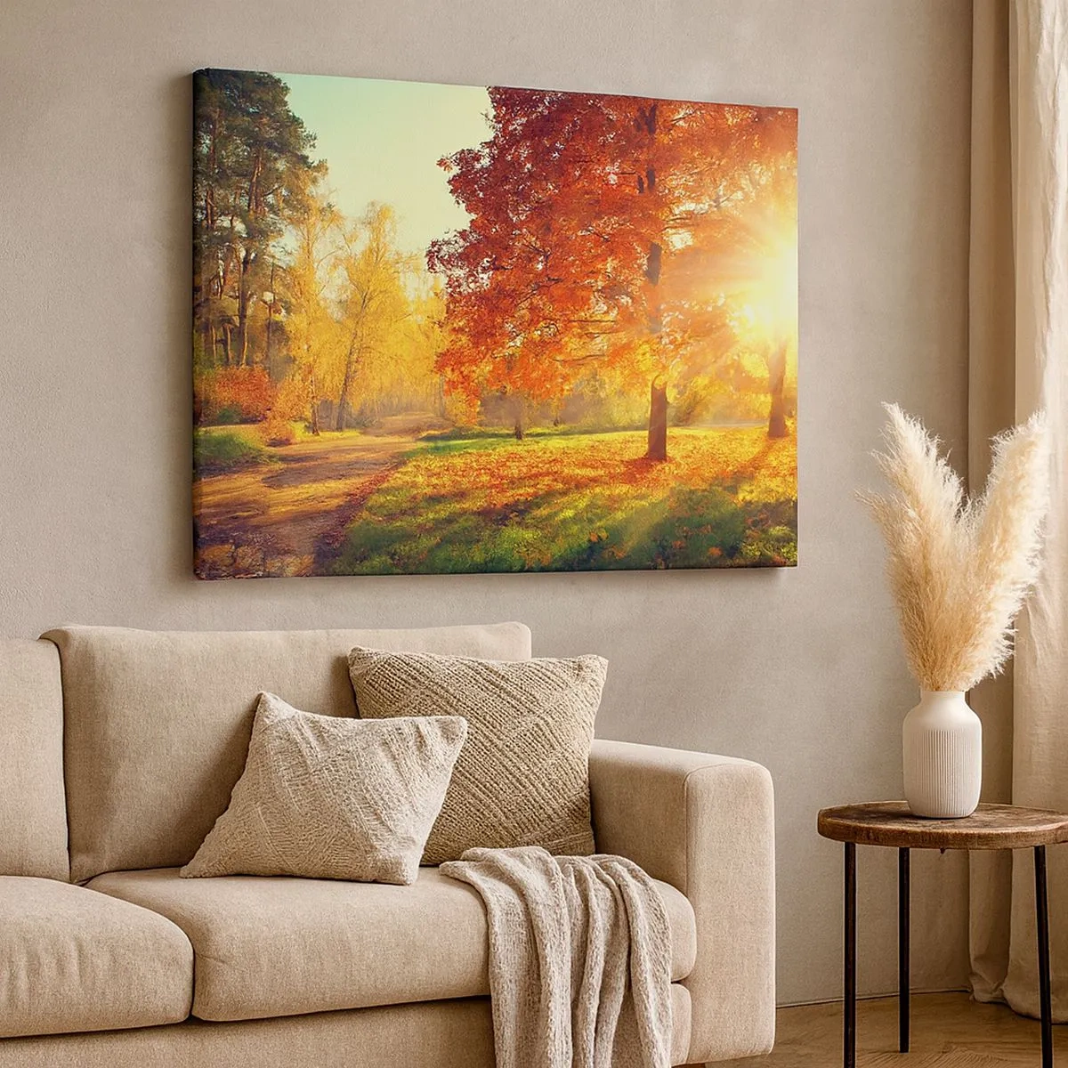 Canvas picture - Autumn park illuminated by sunlight - 70x50cm - Ginger Is Beautiful - Modern wall decoration for the living room and bedroom ARTTOR