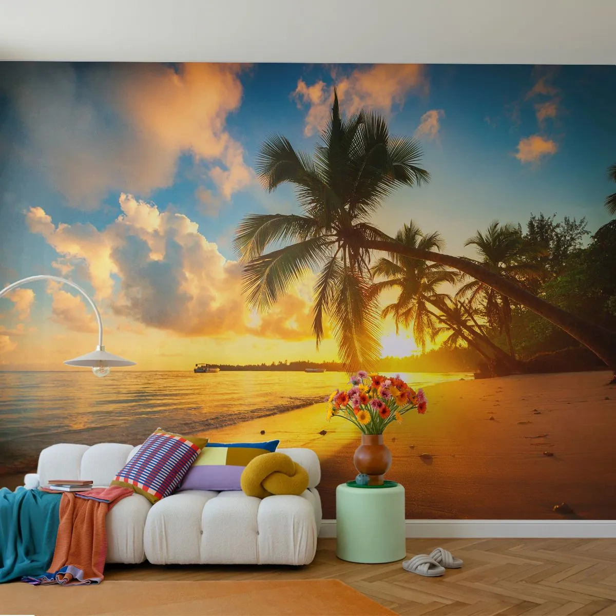 Photo Wallpaper Premium Sand - Caribbean Dream - Landscape, Coconut Palm, Sea - 200x140 cm