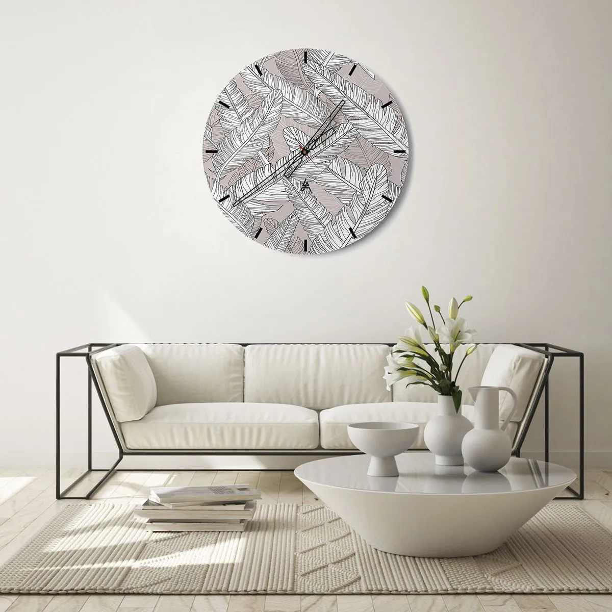 Wall clock - Clock on glass - Storm of Feathers - 40x40 cm
