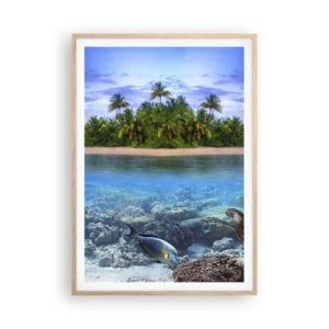 Poster in light oak frame - Heavenly Island Invites You - 70x100 cm