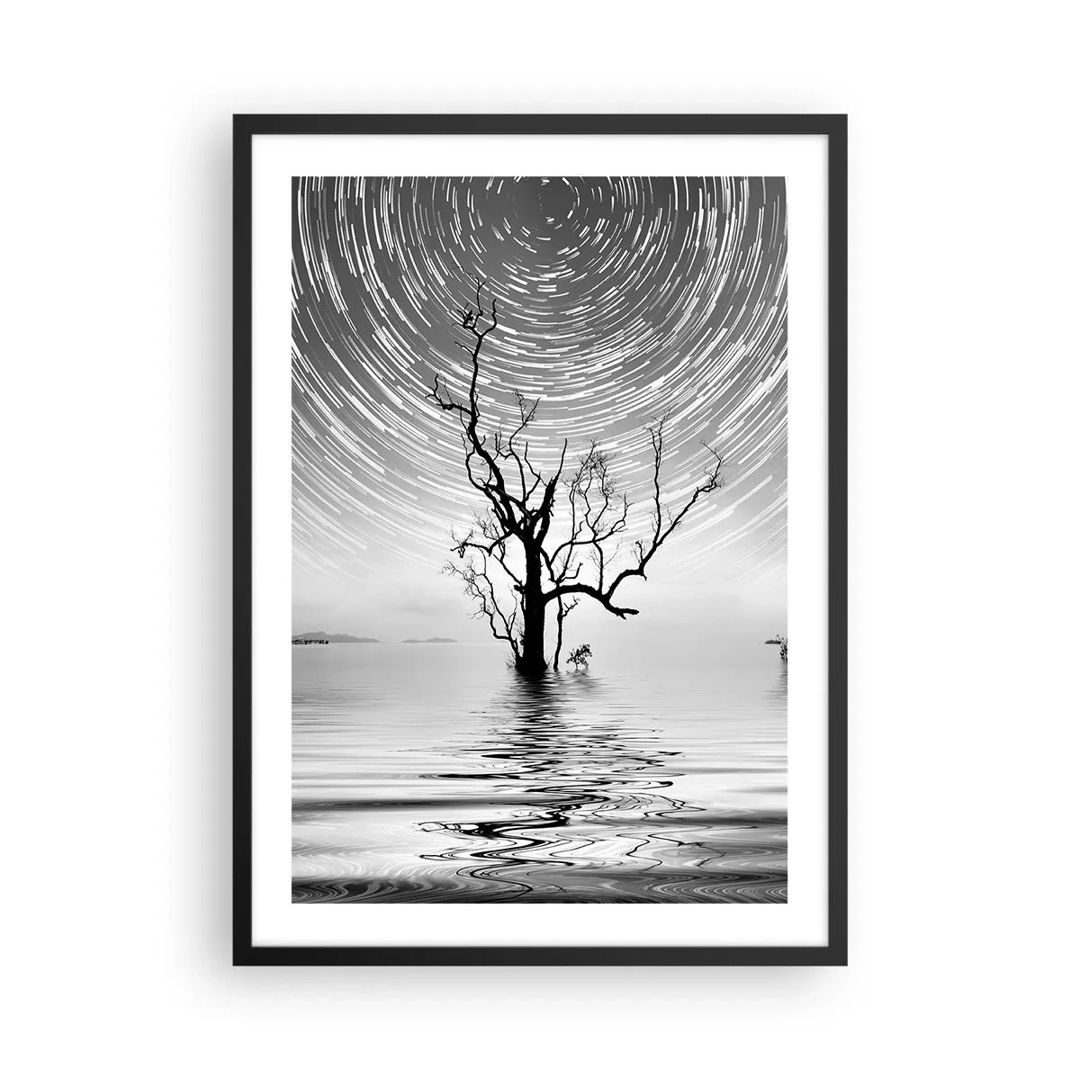 Poster in black frame - Star swirls over a lonely tree in the water - 50x70cm - Symphony of Nature - Modern wall decoration for the living room and bedroom ARTTOR