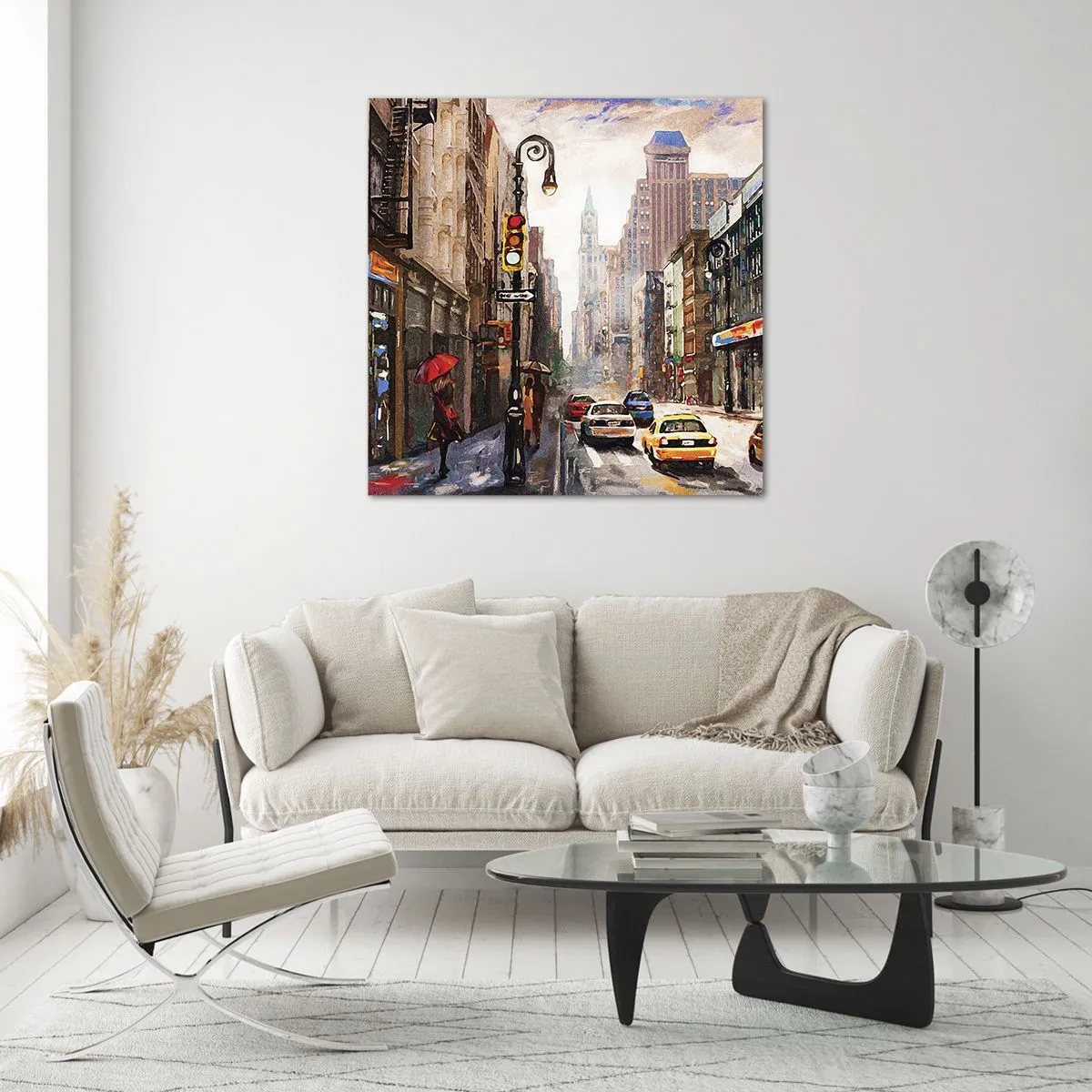 Glass picture - New York - Colourful in Rain - 50x50 cm