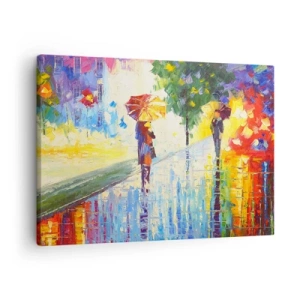 Canvas picture - A walk with an umbrella in a colorful rainy landscape - 70x50cm - And All Is Clear - Modern wall decoration for the living room and bedroom ARTTOR