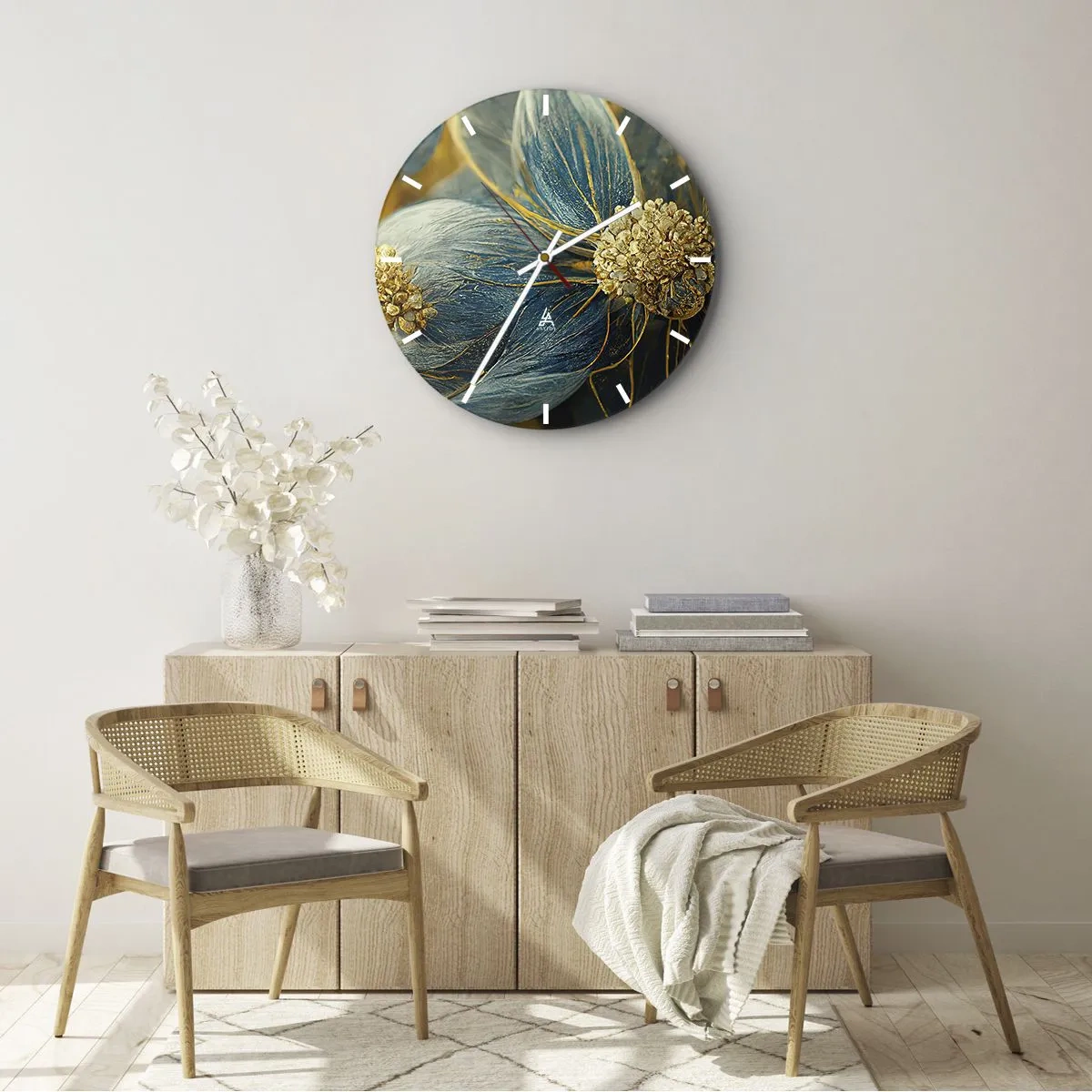 Wall clock - Clock on glass - Blossoming in Gold - 30x30 cm
