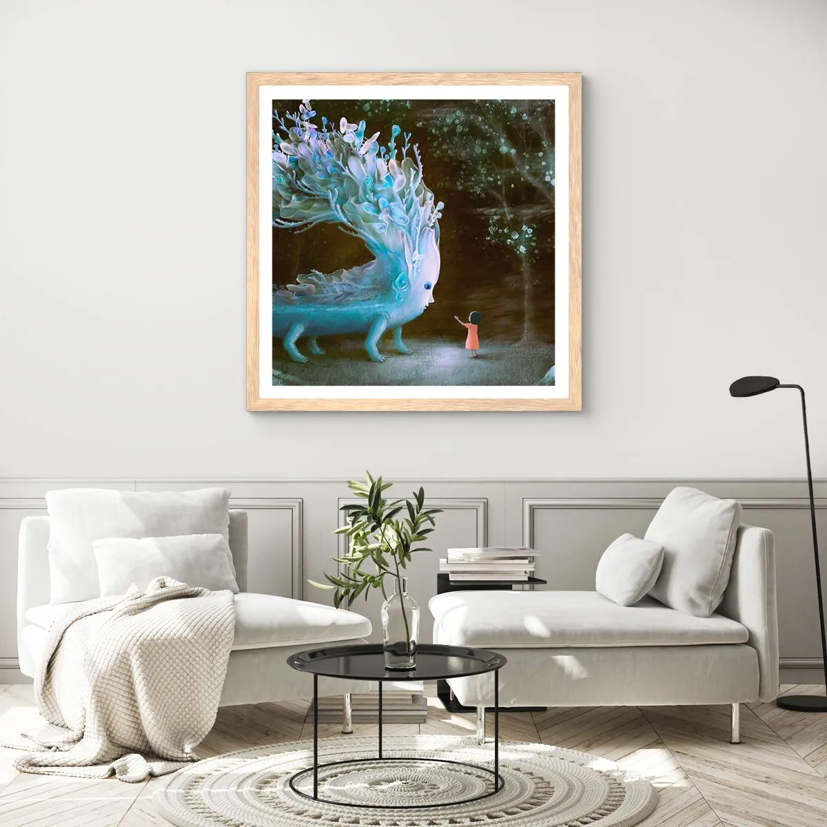 Poster in light oak frame - Fantastic Encounter - 30x30 cm
