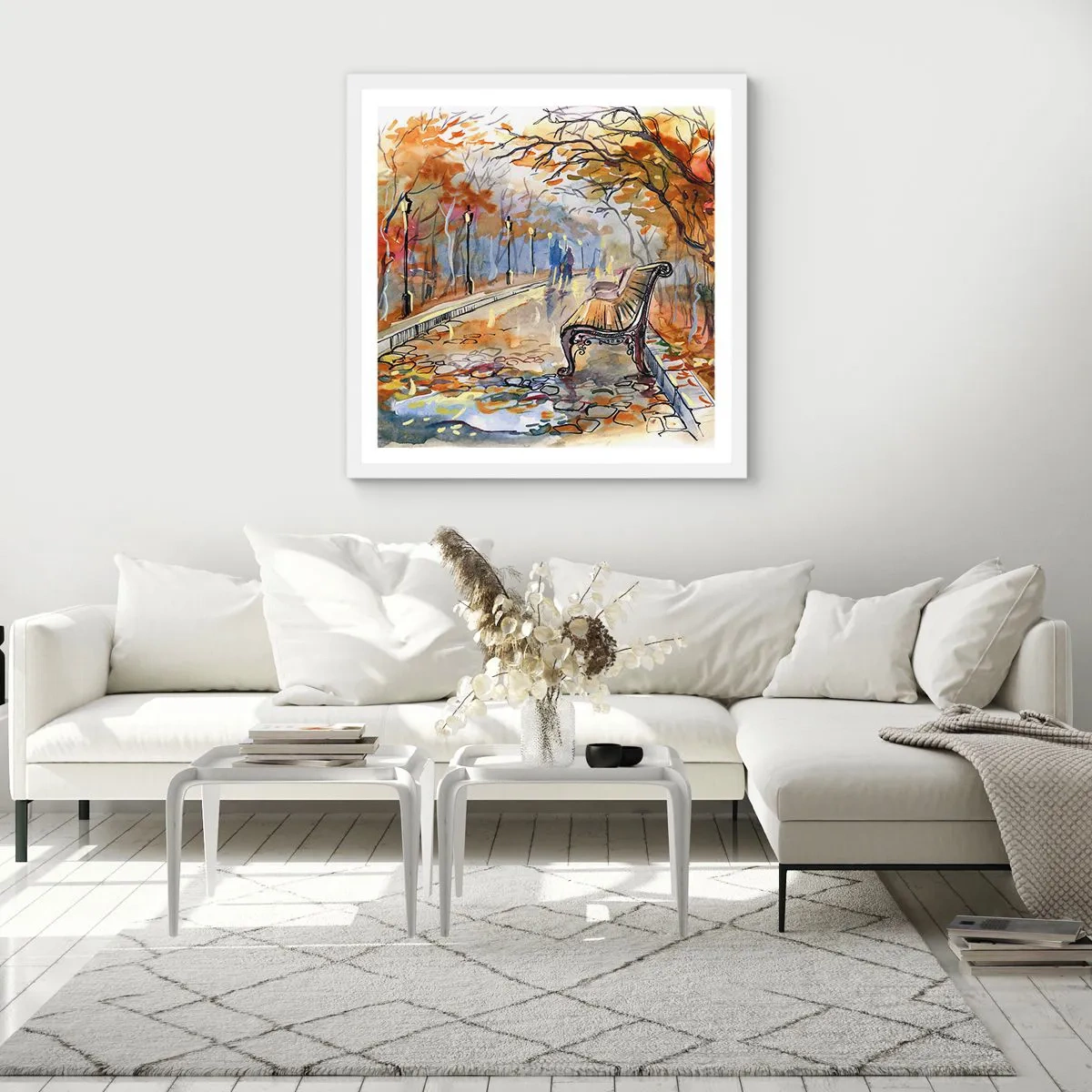Poster in white frmae - Walking together into Autumn - 60x60 cm