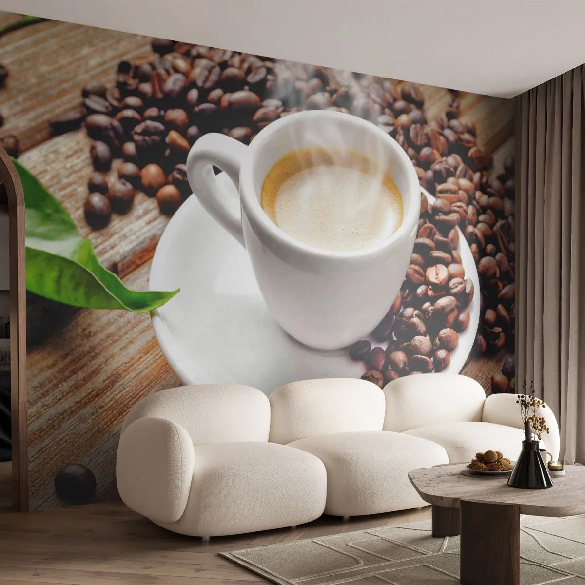 Photo Wallpaper Premium Sand - Coffee Is Served - Gastronomy, Coffee, Cup - 400x280 cm