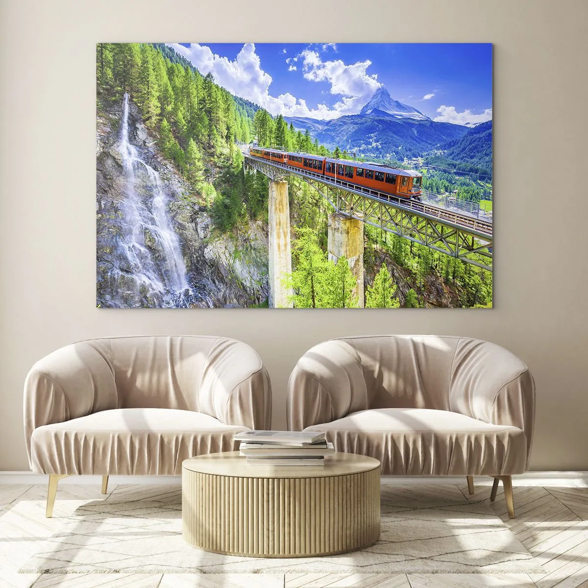 Glass picture - Train Through the Alps - 120x80 cm