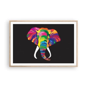 Poster in light oak frame - Elephant That Enjoyed Rainbow Bath - 91x61 cm