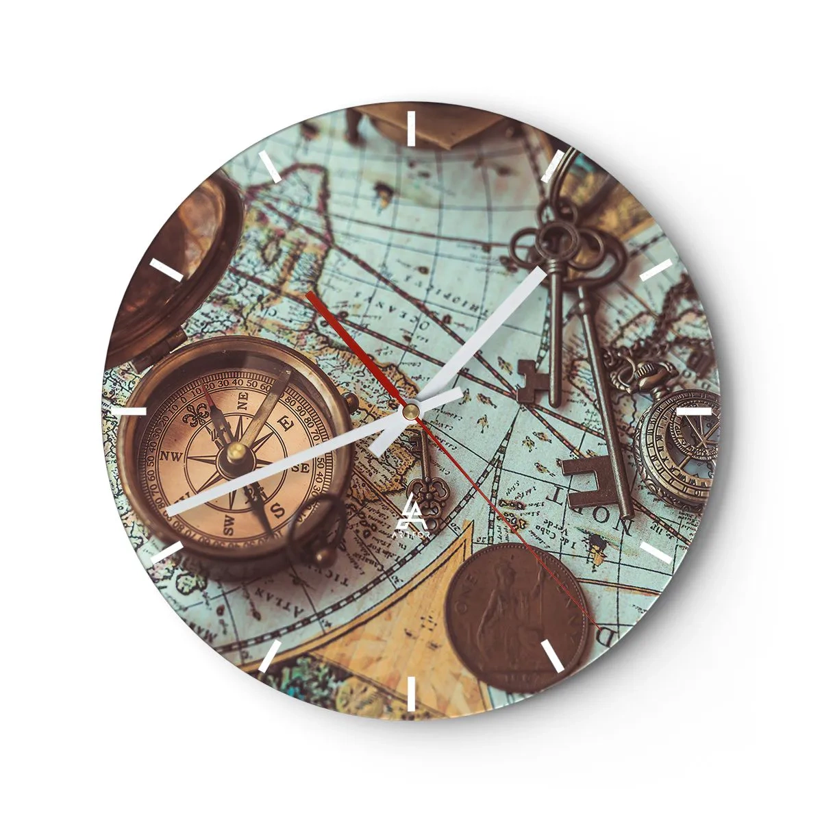 Wall clock - Clock on glass - For Adventurers - 40x40 cm