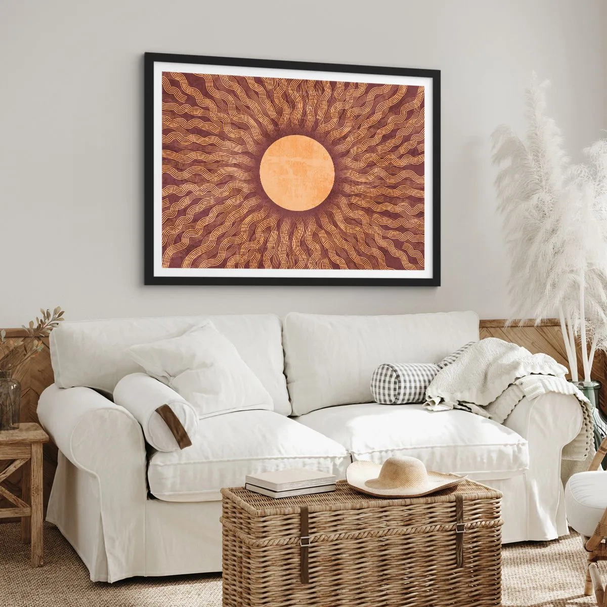 Poster in black frame - Sun Icon - 100x70 cm