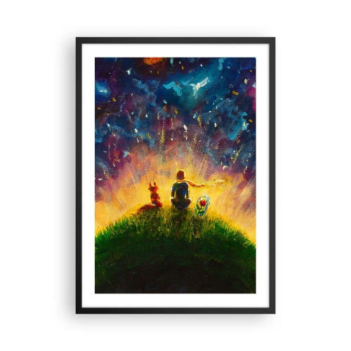 Poster in black frame - Figures sitting on a hill under a starry sky - 50x70cm - Love and Friendship - Whole World - Modern wall decoration for the living room and bedroom ARTTOR