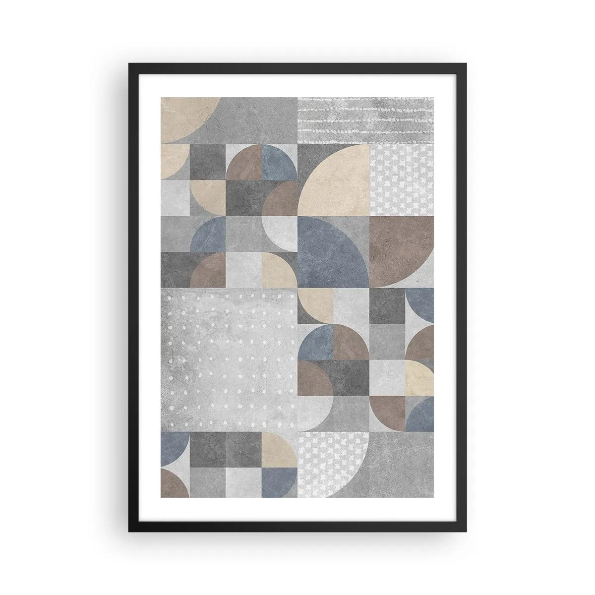 Poster in black frame - Geometric pattern in shades of gray and blue - 50x70cm - Ceramic Fantasy - Modern wall decoration for the living room and bedroom ARTTOR