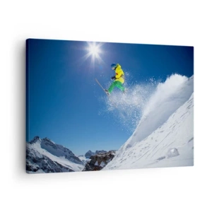 Canvas picture - Skier in the air with mountains in the background - 70x50cm - Dancing with the Mountains - Modern wall decoration for the living room and bedroom ARTTOR
