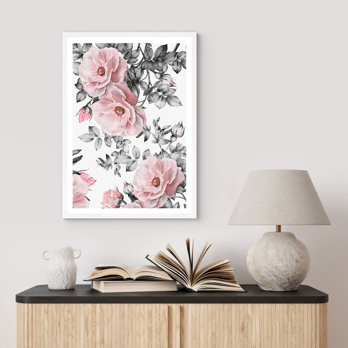 Poster in white frmae - Getting Lost in Rose Flowers - 61x91 cm